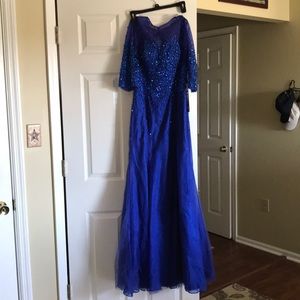 Cobalt Blue Beaded Gown Dress